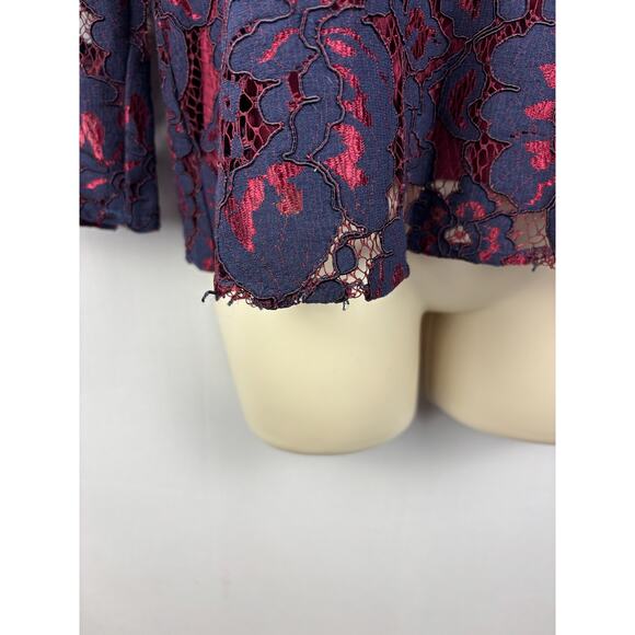 WAYF Floral Lace Choker Blouse | Women’s Small | Navy & Wine | NWT - Picture 2 of 11